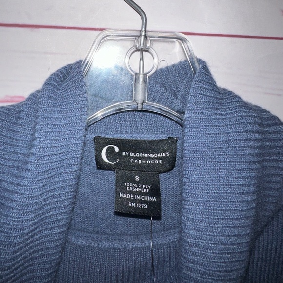 NWT BLOOMINGDALES 100% cashmere turtleneck sweater steel blue size S NEW - Picture 6 of 7